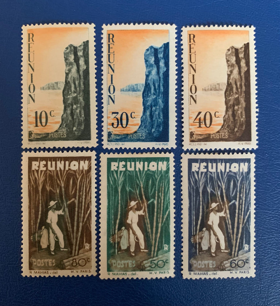 Reunion - Original Vintage Postage Stamps- 1947 - Definitives - for the collector, artist or crafter