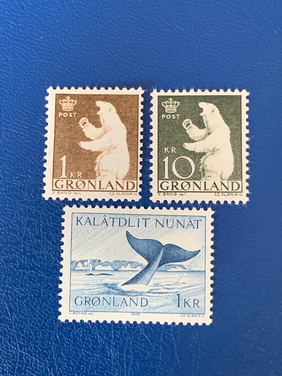 Greenland - Original Vintage Postage Stamps- 1963/71 - Polar Bear & Whale - for the collector, artist or crafter