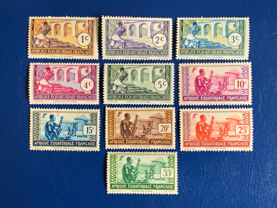 French Equatorial Africa - Original Vintage Postage Stamps- 1937 - Definitives