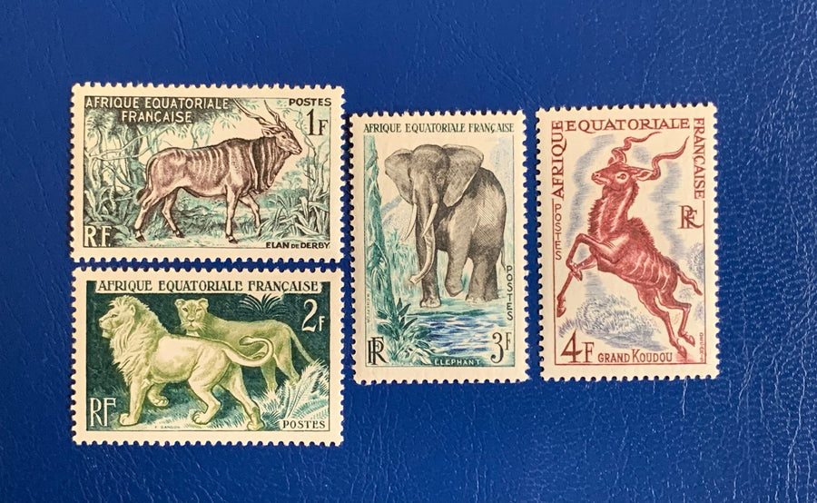 French Equatorial Africa - Original Vintage Postage Stamps- 1957 - Landscape with Animals