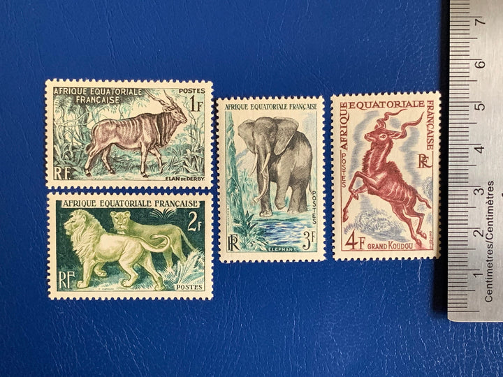 French Equatorial Africa - Original Vintage Postage Stamps- 1957 - Landscape with Animals