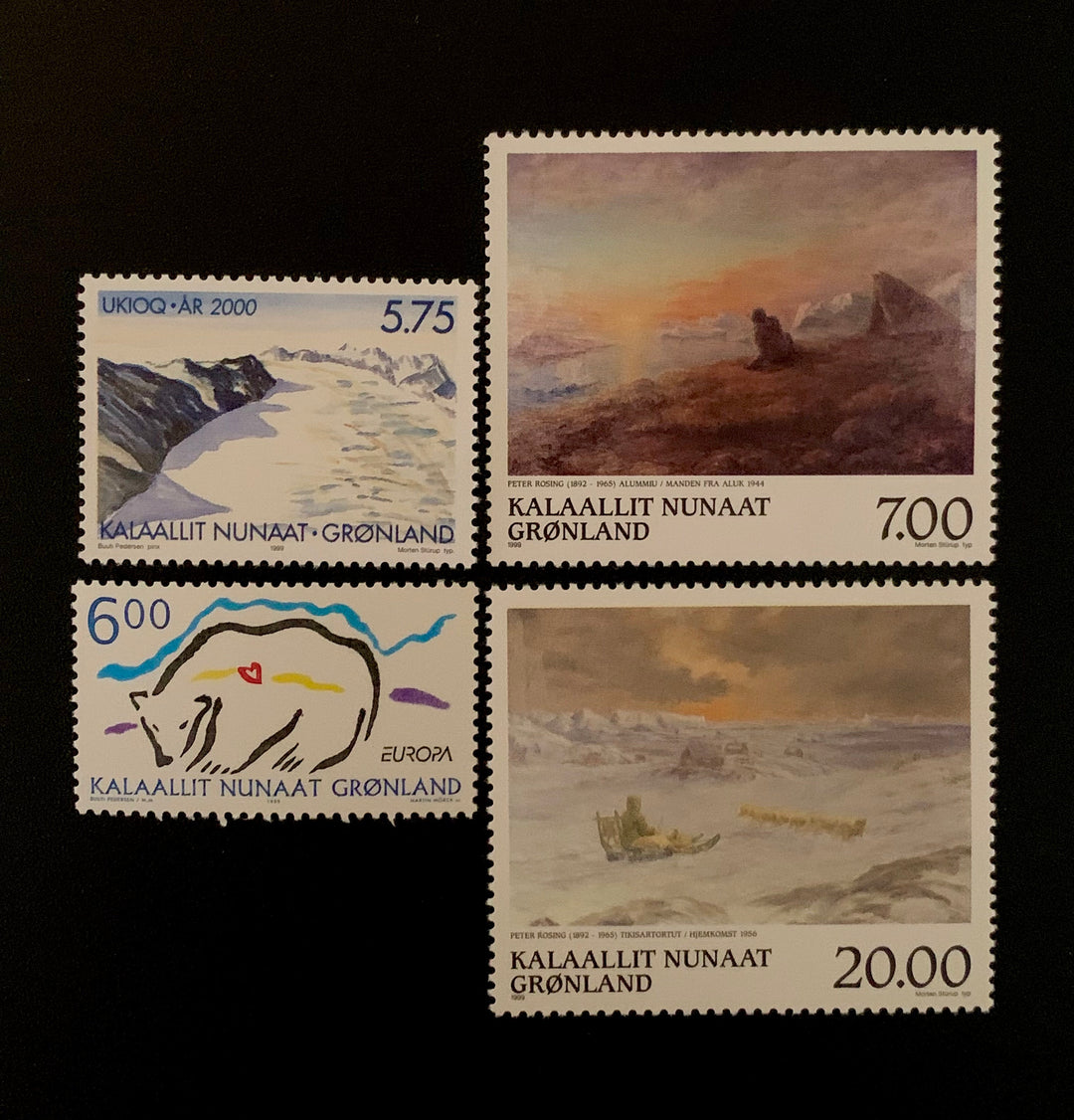 Greenland - Original Vintage Postage Stamps- 1999 - Polar Bear, Milenium, Art - for the collector, artist or crafter -journals, scrabooks