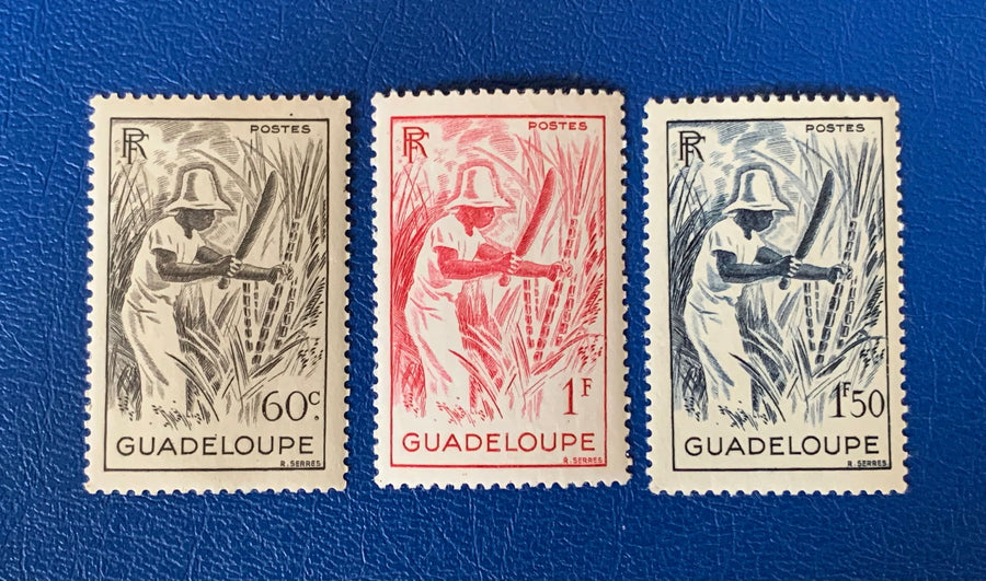 Guadeloupe - Original Vintage Postage Stamps- 1947 - Definitives: Sugar Cane Cutters - for the collector, artist or crafter