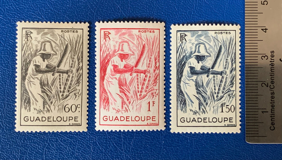 Guadeloupe - Original Vintage Postage Stamps- 1947 - Definitives: Sugar Cane Cutters - for the collector, artist or crafter