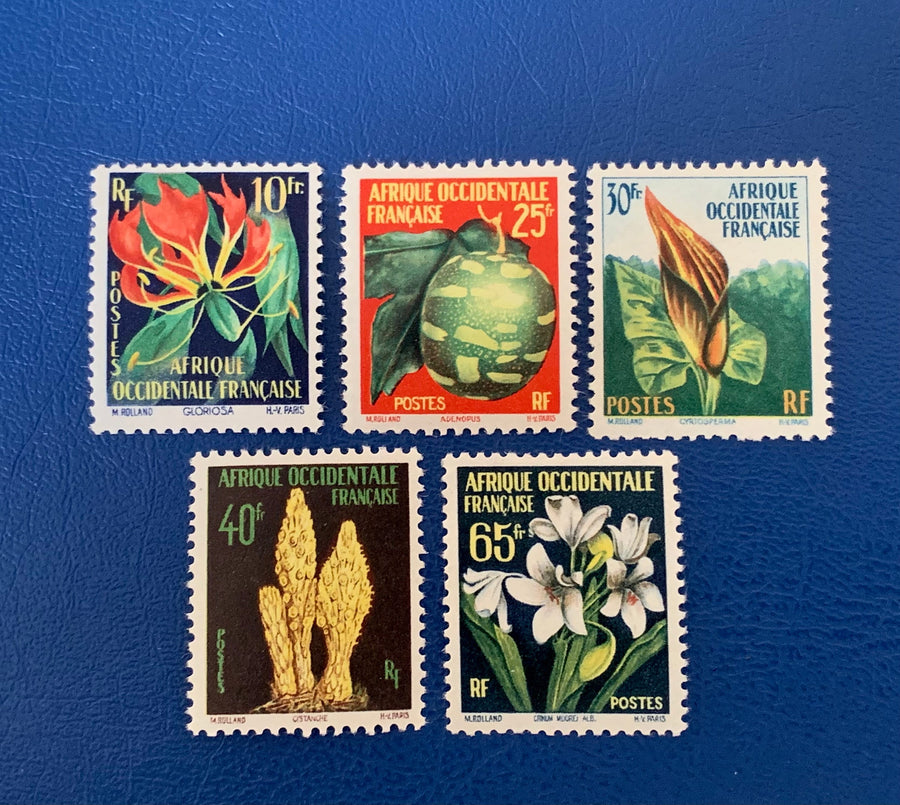 French West Africa - Original Vintage Postage Stamps- 1958 - Flower Issue - for the collector, artist or crafter