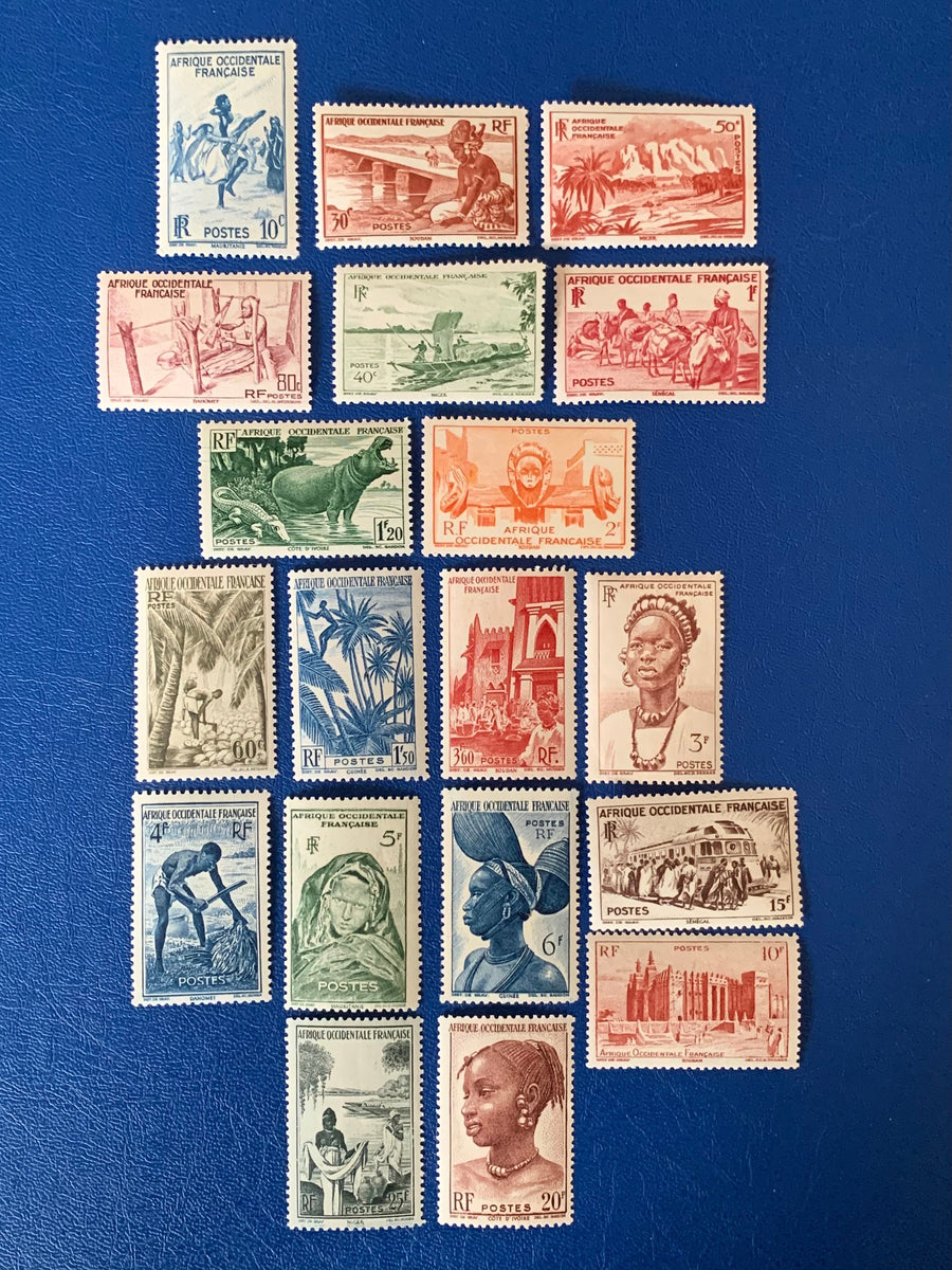 French West Africa - Original Vintage Postage Stamps- 1947 - Local Motifs - for the collector, artist or crafter