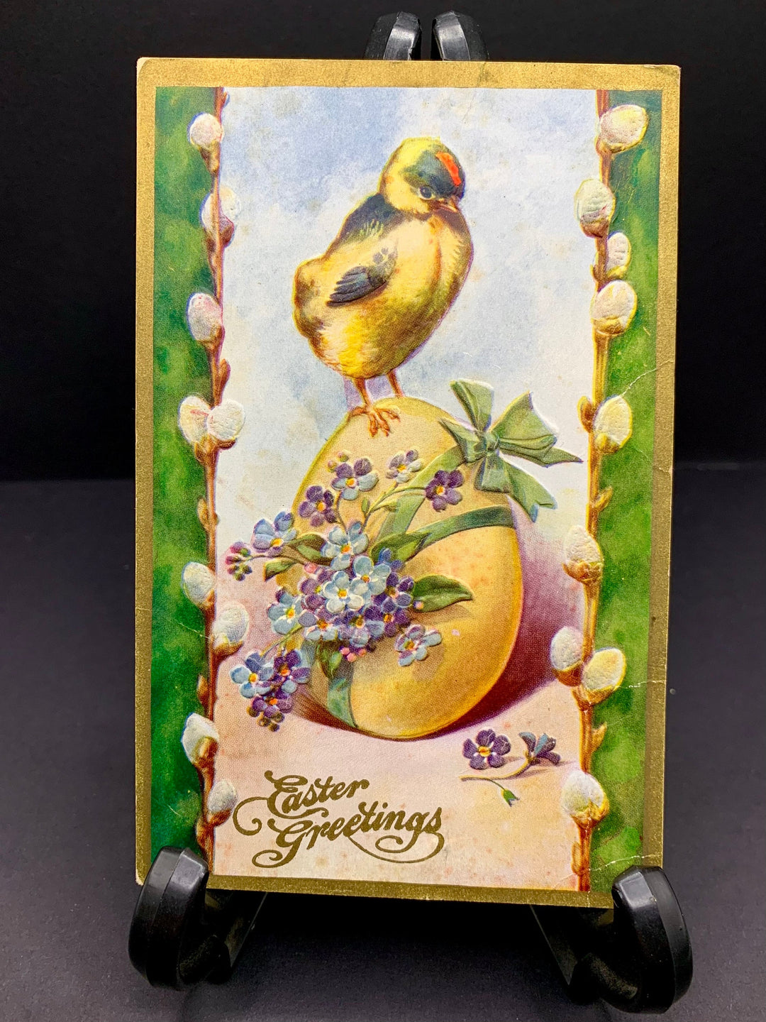 Easter Postcard - Vintage/Antique Easter Postcard - Embossed Chick on Egg