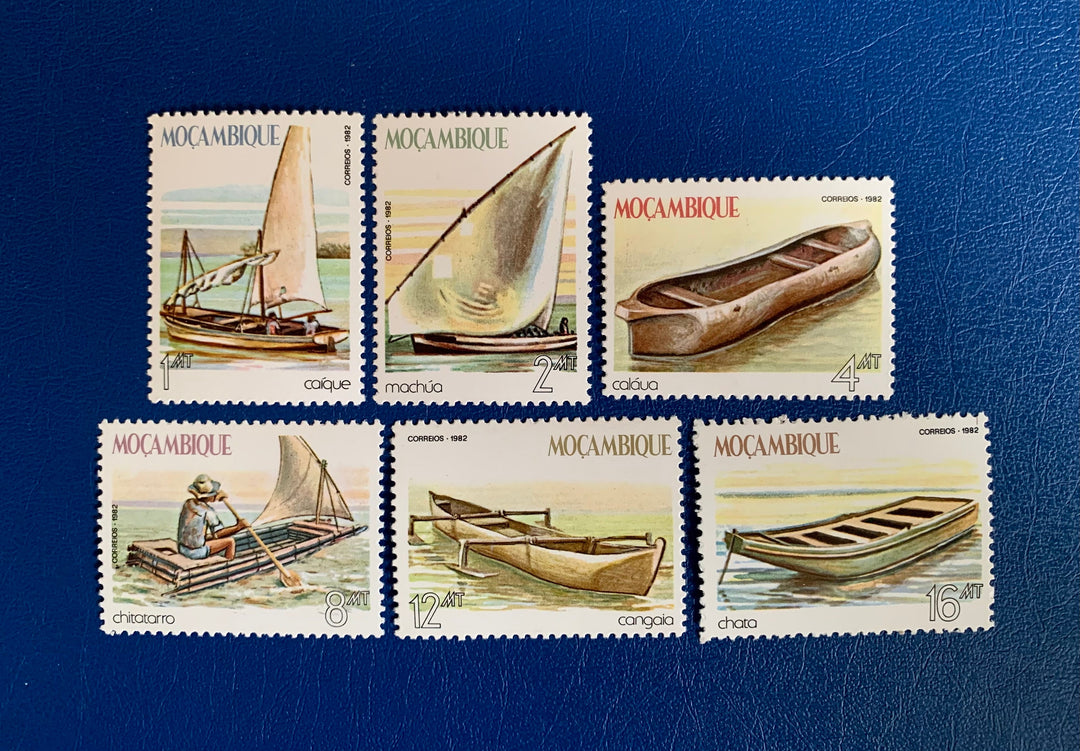 Mozambique - Original Vintage Postage Stamps- 1982 - Sailing Ships & Row Boats - for the collector, artist or crafter