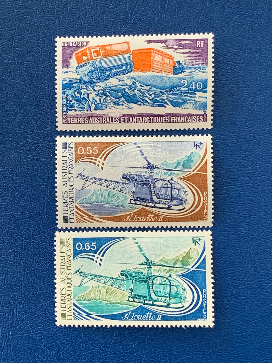 French Southern & Antarctic Territories - Original Vintage Postage Stamps- 1979/81 - Helicopters and Earthmover