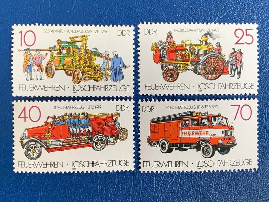 Germany (DDR) - Original Vintage Postage Stamps- 1987 - Historical Fire Engines - for the collector, artist or crafter