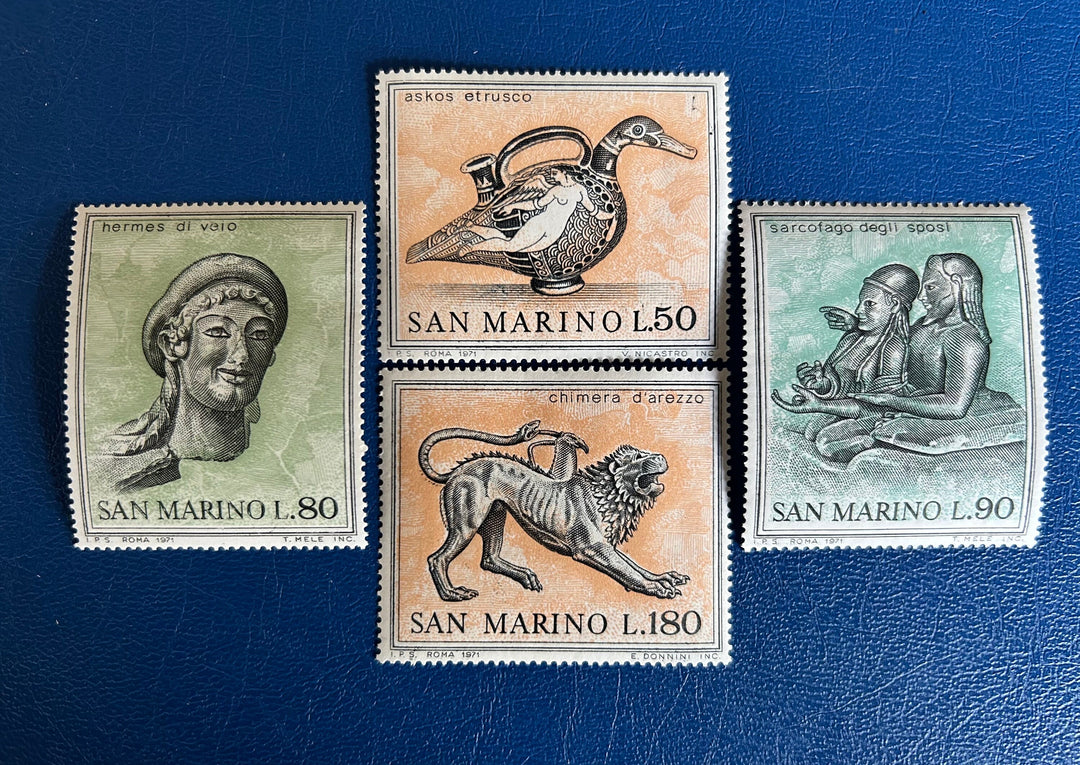 San Marino- Original Vintage Postage Stamps- 1971 - Etruscan Art (Glass & Earthenware 6th- 3rd c) - for the collector, artist or crafter