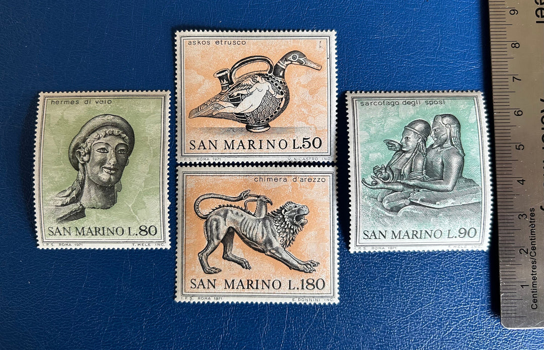 San Marino- Original Vintage Postage Stamps- 1971 - Etruscan Art (Glass & Earthenware 6th- 3rd c) - for the collector, artist or crafter