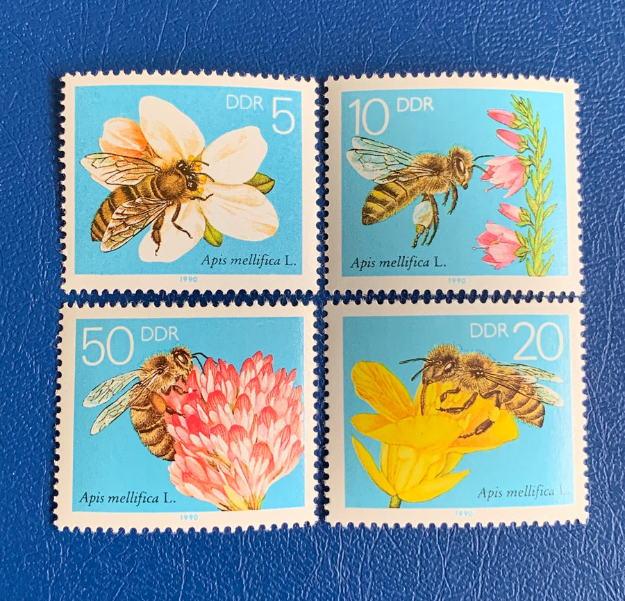 Germany (DDR) - Original Vintage Postage Stamps- 1990 - Bees - for the collector, artist or crafter
