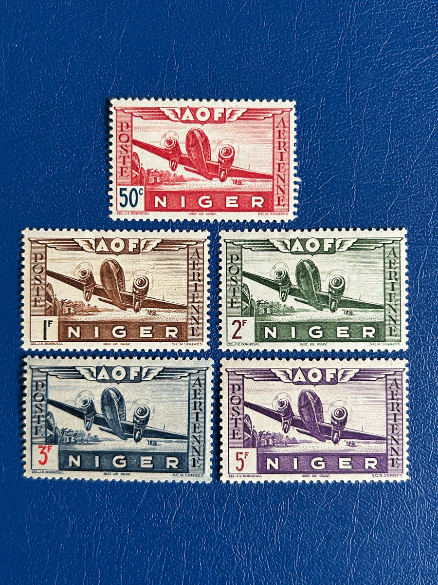 Niger - Original Vintage Postage Stamps- 1942 - Airplane over Landscape - for the collector, artist or crafter