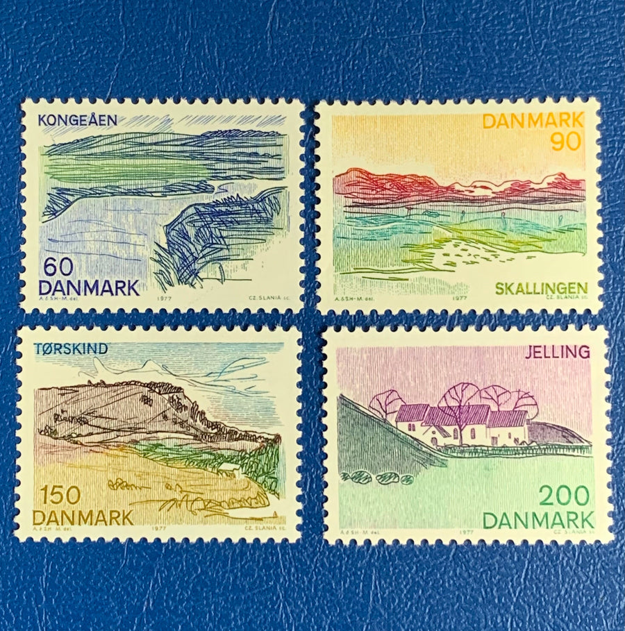 Denmark - Original Vintage Postage Stamps- 1977 Landscapes -for the collector, artist or crafter