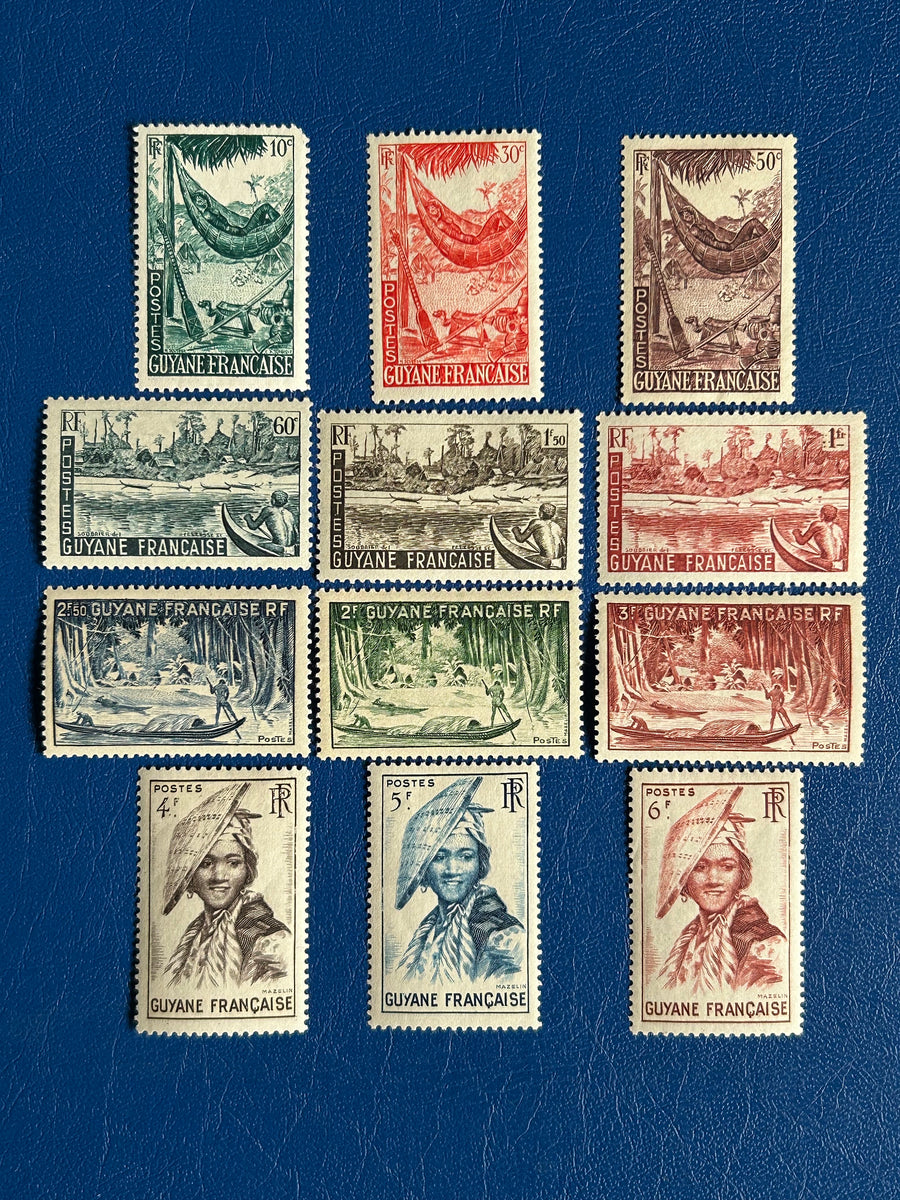 French Guyana - Original Vintage Postage Stamps- 1947 - Local Motifs - for the collector, artist or crafter