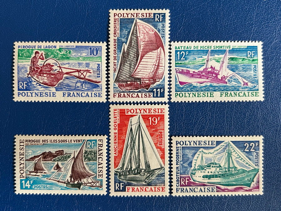 French Polynesia - Original Vintage Postage Stamps- 1966 - Polynesian Ships - for the collector, artist or crafter