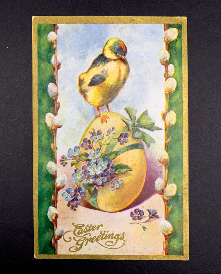 Easter Postcard - Vintage/Antique Easter Postcard - Embossed Chick on Egg