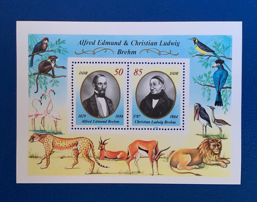 Germany (DDR) - Original Vintage Postage Stamps- 1989 - Biologists Alfred Edmund & Christian Ludwig Brehm