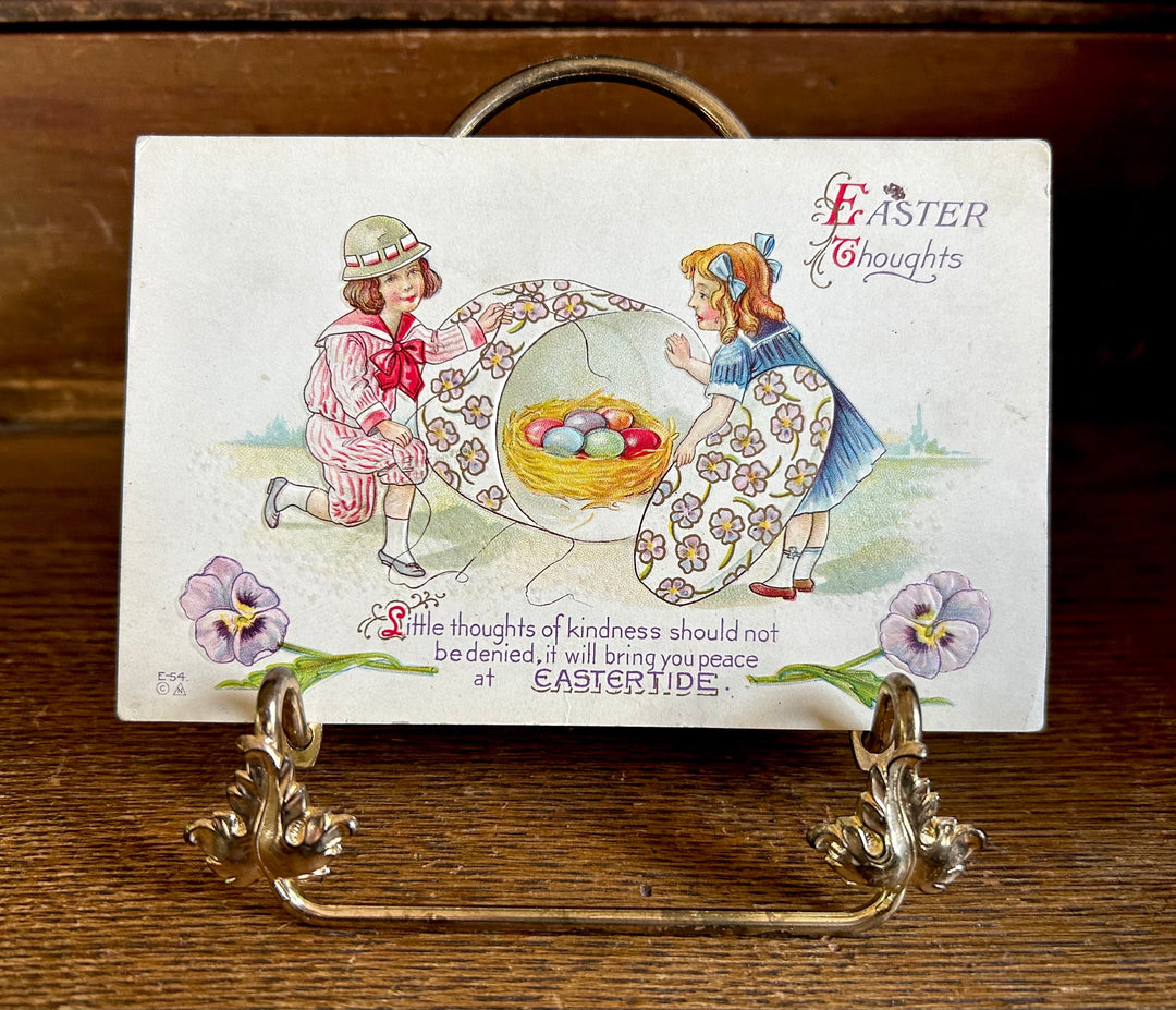 Easter Postcard - Vintage Embossed Easter Card - Little Girls with Floral Egg - to Dear Little Alma