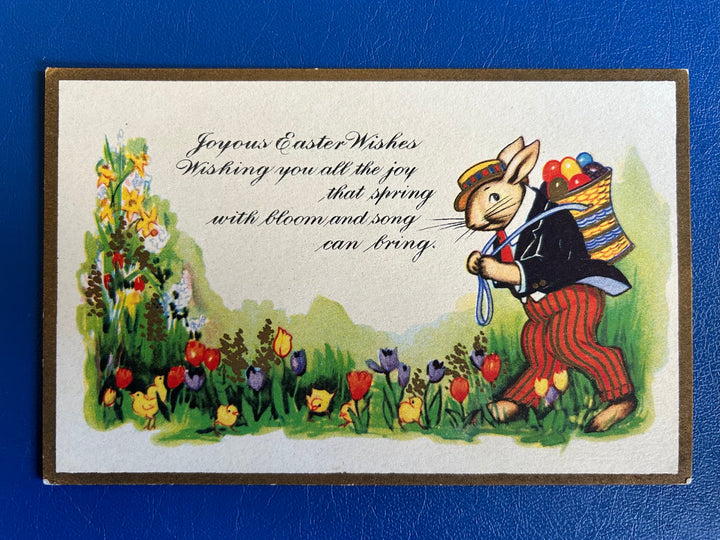 Easter Postcard - Vintage Unused Easter Card - Easter Rabbit with Eggs