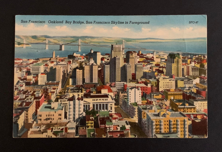 Postcard - Vintage San Francisco Skyline & Oakland Bay Bridge Postcard - Postmarked 1952