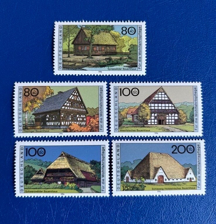 West Germany - Original Vintage Postage Stamps- 1995 - German Farmhouses - for the collector, artist or crafter