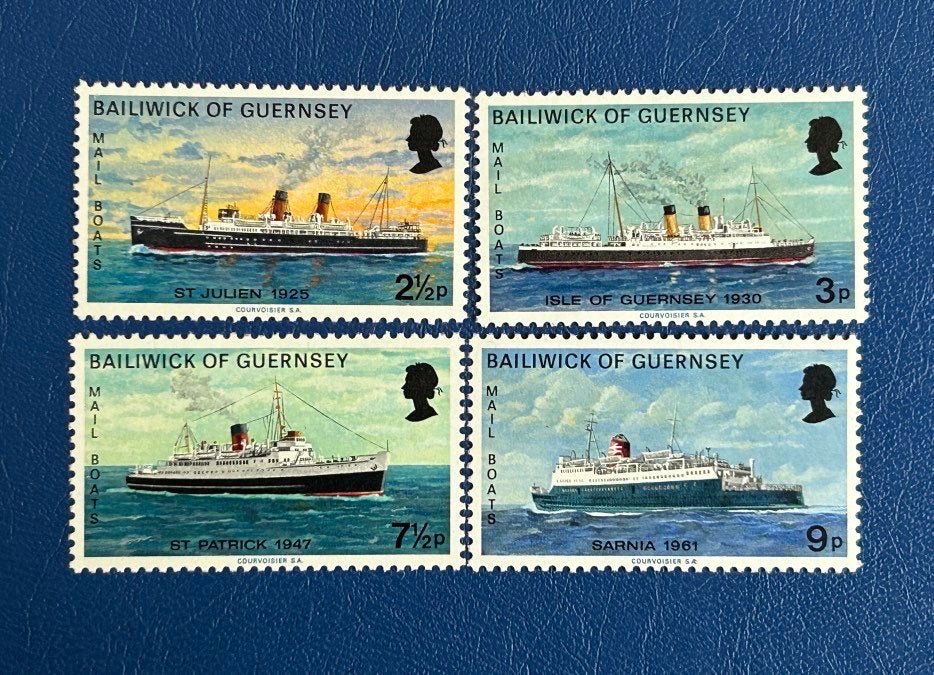 Guernsey - Original Vintage Postage Stamps - 1973 Mail Packet Boats - for the collector, artist or crafter