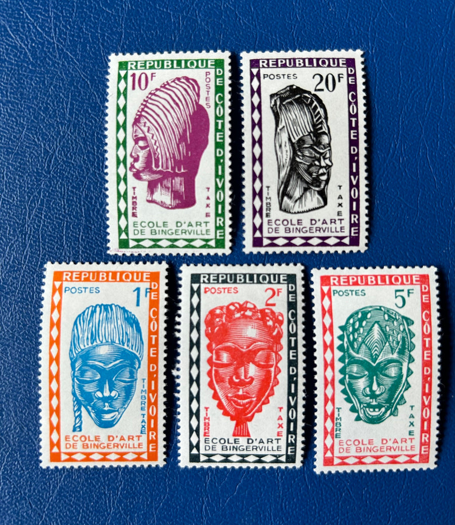 Ivory Coast - Original Vintage Postage Stamps- 1962 - Carved Wood Masks - for the collector, artist or crafter