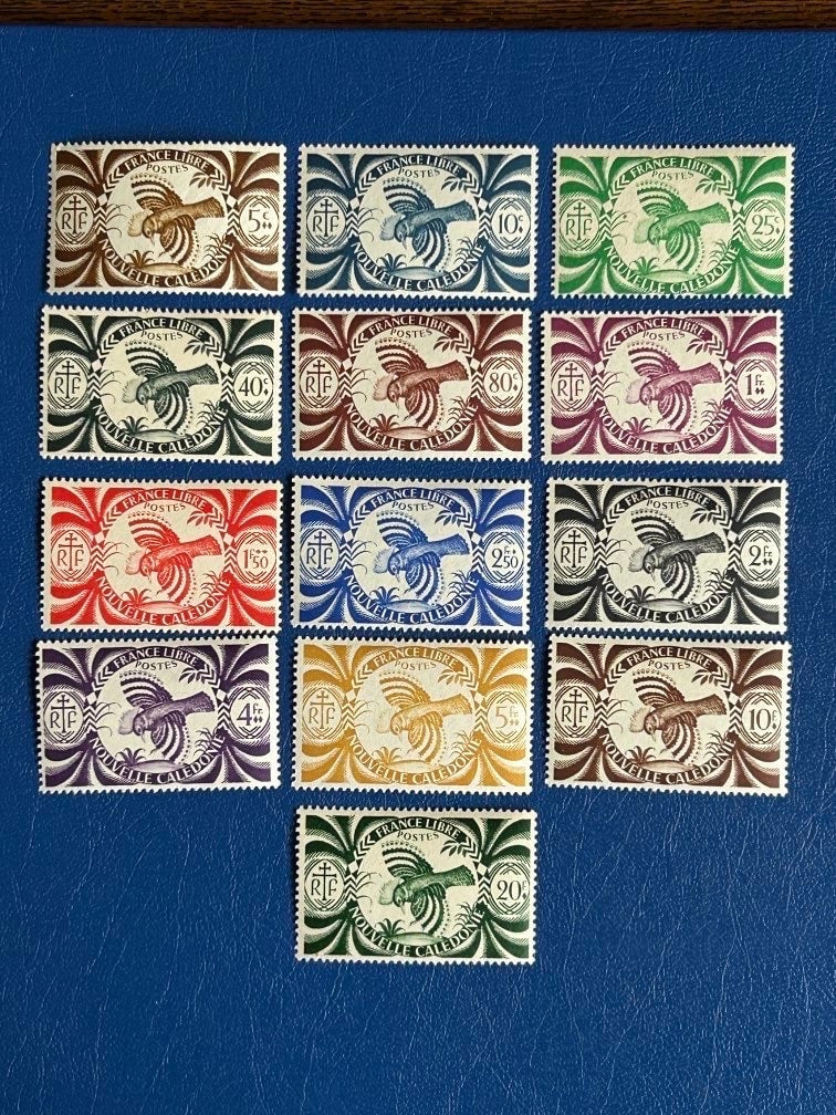 New Caledonia - Original Vintage Postage Stamps- 1942 - Kagu Bird - for the collector, artist or crafter