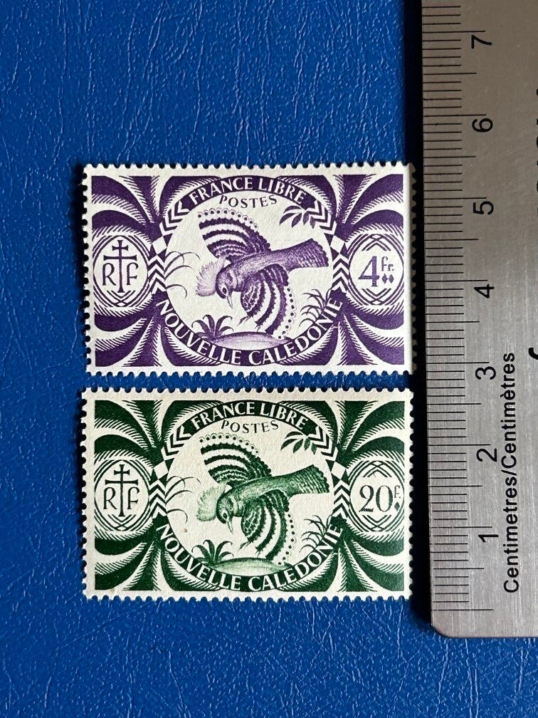 New Caledonia - Original Vintage Postage Stamps- 1942 - Kagu Bird - for the collector, artist or crafter