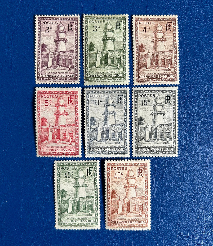 Somali Coast - Original Vintage Postage Stamps- 1938 - Definitives: Mosque of Djibouti - collectors, artists