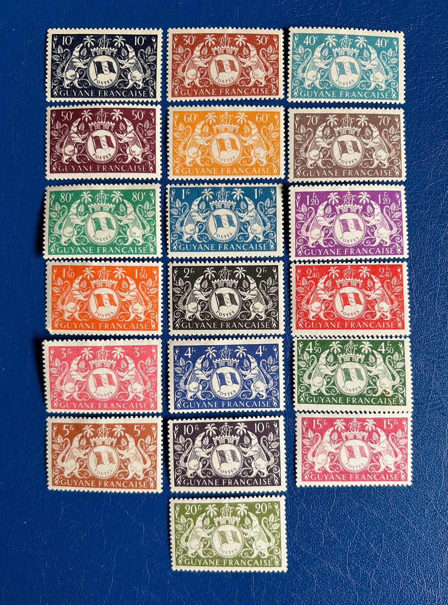 French Guyana - Original Vintage Postage Stamps- 1943 - Coats of Arms - for the collector, artist or crafter