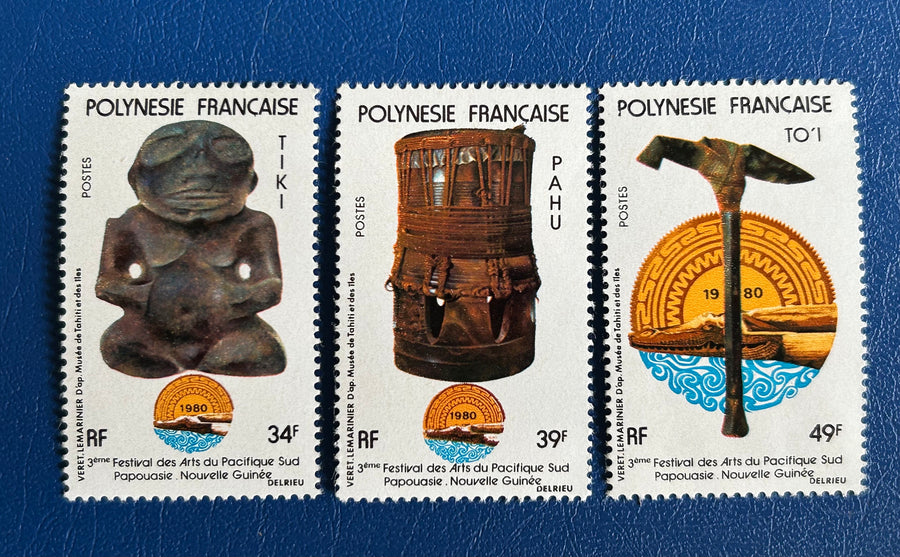 French Polynesia - Original Vintage Postage Stamps- 1980 - South Pacific Arts Festival - for the collector, artist or crafter