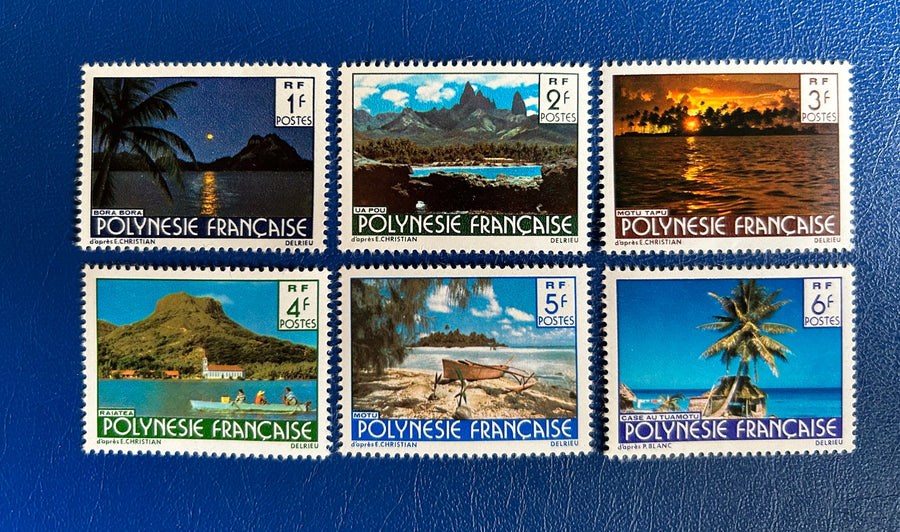 French Polynesia - Original Vintage Postage Stamps- 1985 - Polynesian Landscapes - for the collector, artist or crafter