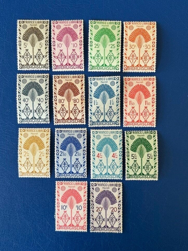 Madagascar - Original Vintage Postage Stamps- 1943 - France Libre - for the collector, artist or crafter