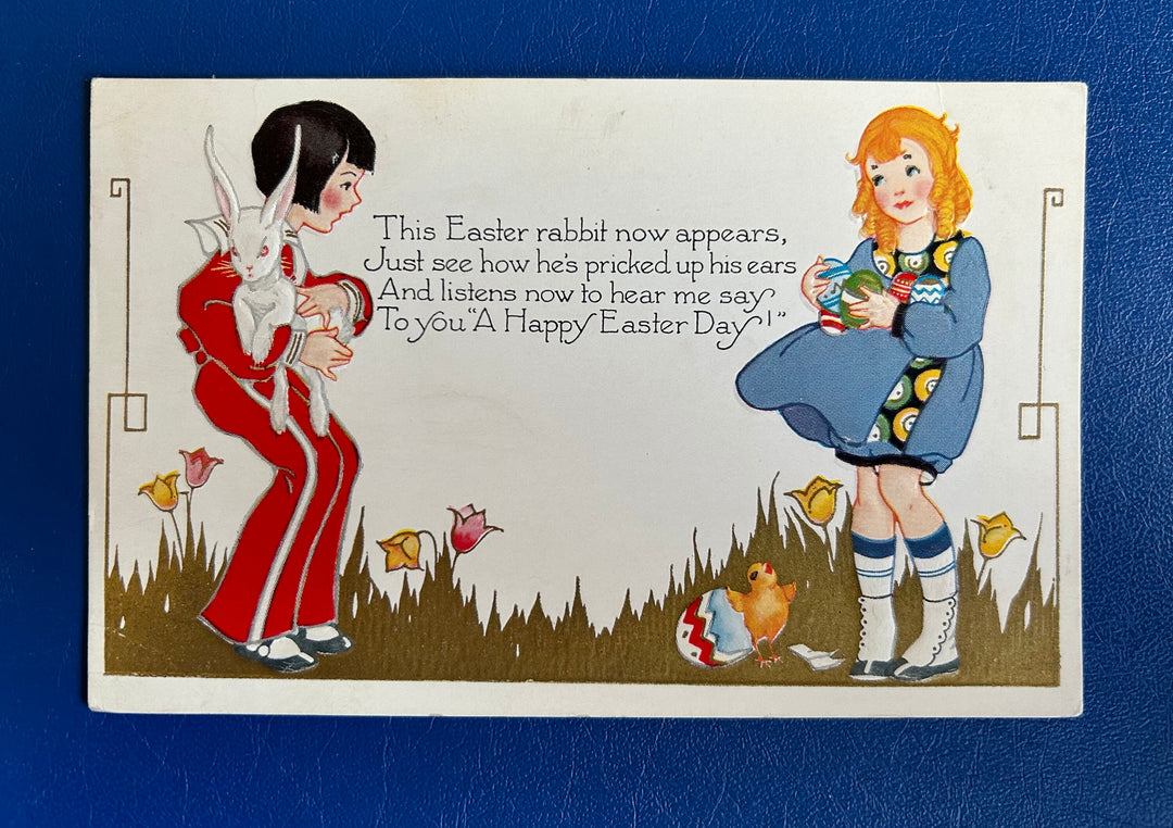 Easter Postcard - Vintage Unused Embossed Easter Card - Little Girls