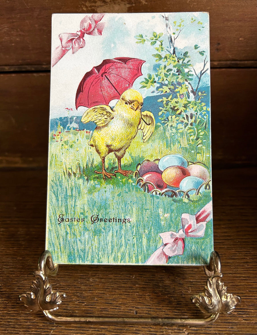 Easter Postcard - Vintage Easter Card - Duck with Umbrella