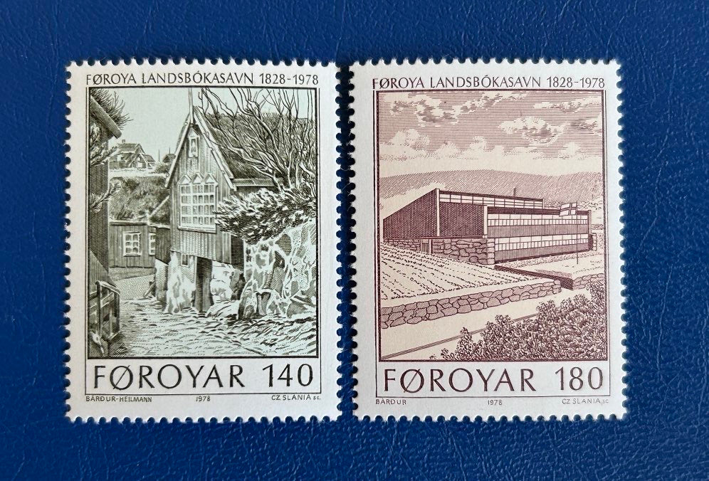 Faroe Islands- Original Vintage Postage Stamps- 1978 National Library - for the collector, artist or crafter