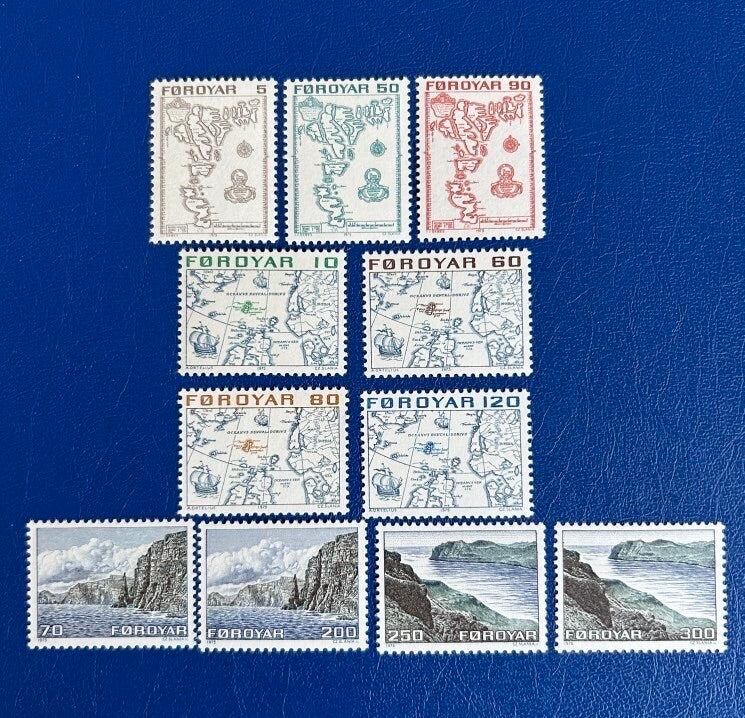 Faroe Islands- Original Vintage Postage Stamps- 1975 - Maps & Landscapes - for the collector, artist or crafter