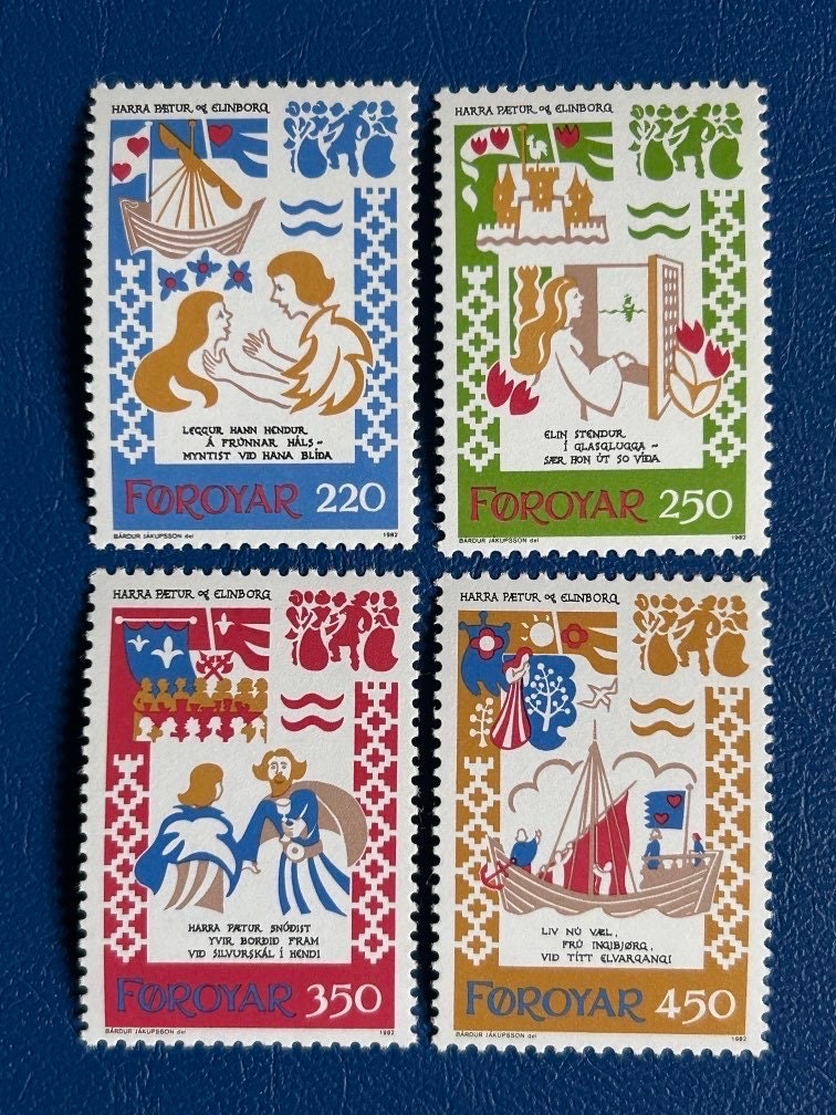 Faroe Islands- Original Vintage Postage Stamps- 1982 - Medieval Dances - for the collector, artist or crafter