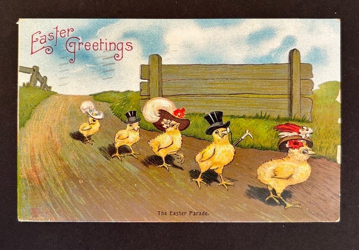 Easter Postcard - Vintage/Antique Easter Card - 1909 - Little Chicks’ Hat Parade