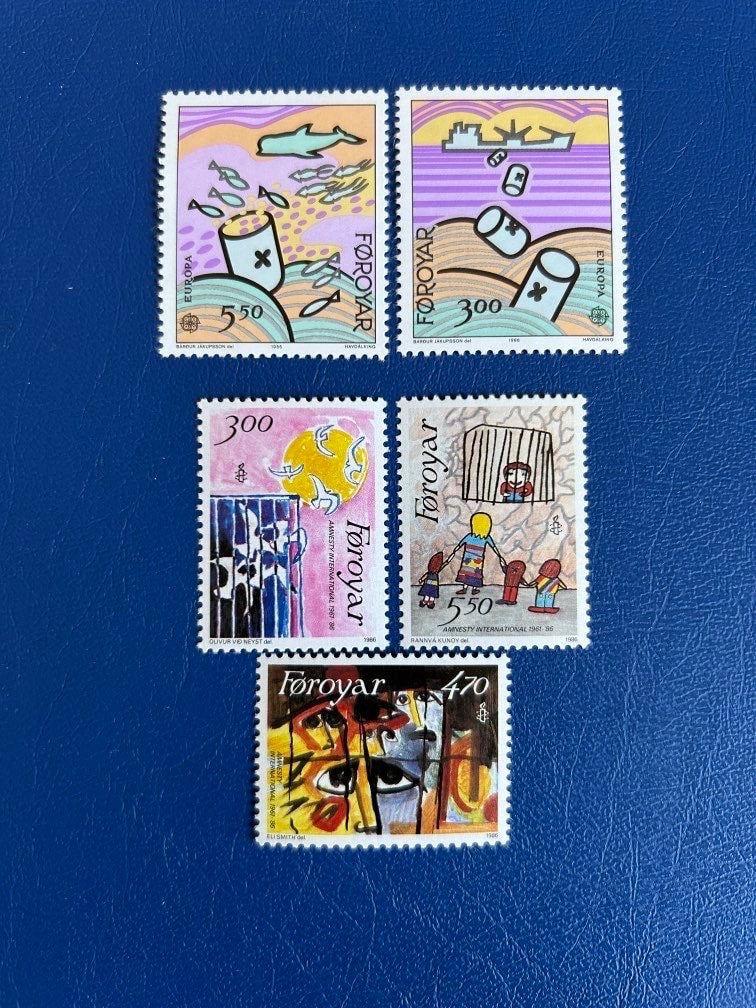 Faroe Islands- Original Vintage Postage Stamps- 1985/86- Environment & Amnesty International - for the collector, artist or crafter