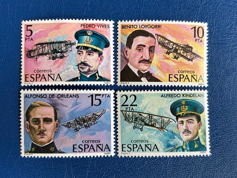 Spain - Original Vintage Postage Stamps- 1980 Pioneers of Aviation - for the collector, artist or crafter - Scrapbooking, decoupage, collag
