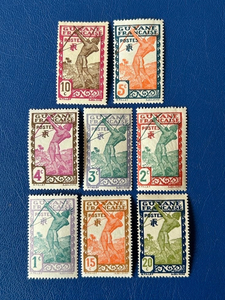 French Guyana - Original Vintage Postage Stamps- 1929 - Firing Arrow - for the collector, artist or crafter