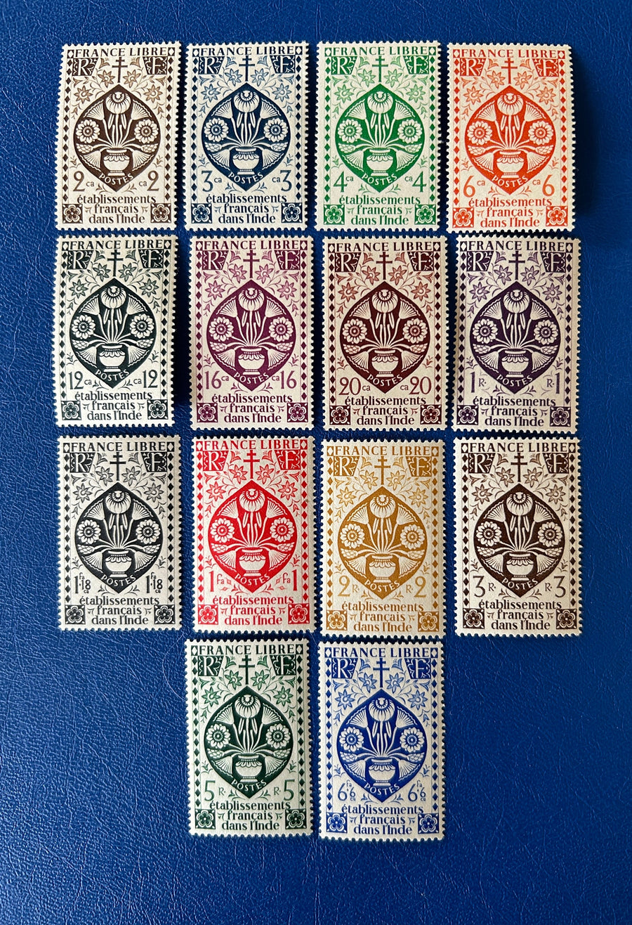 French India - Original Vintage Postage Stamps- 1942 - Lotus Flower - for the collector, artist or crafter