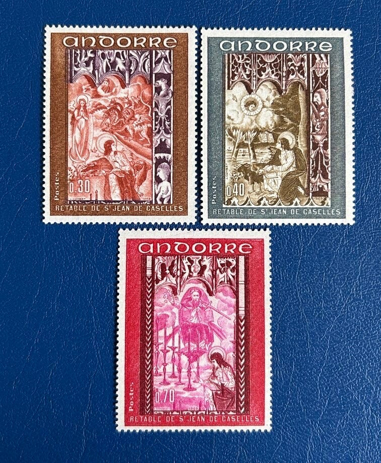 French Andorra - Original Vintage Postage Stamps- 1969 - Frescoes - for the collector, artist or crafter