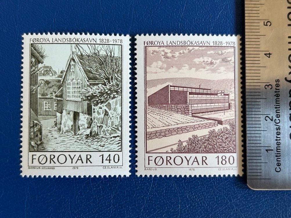 Faroe Islands- Original Vintage Postage Stamps- 1978 National Library - for the collector, artist or crafter