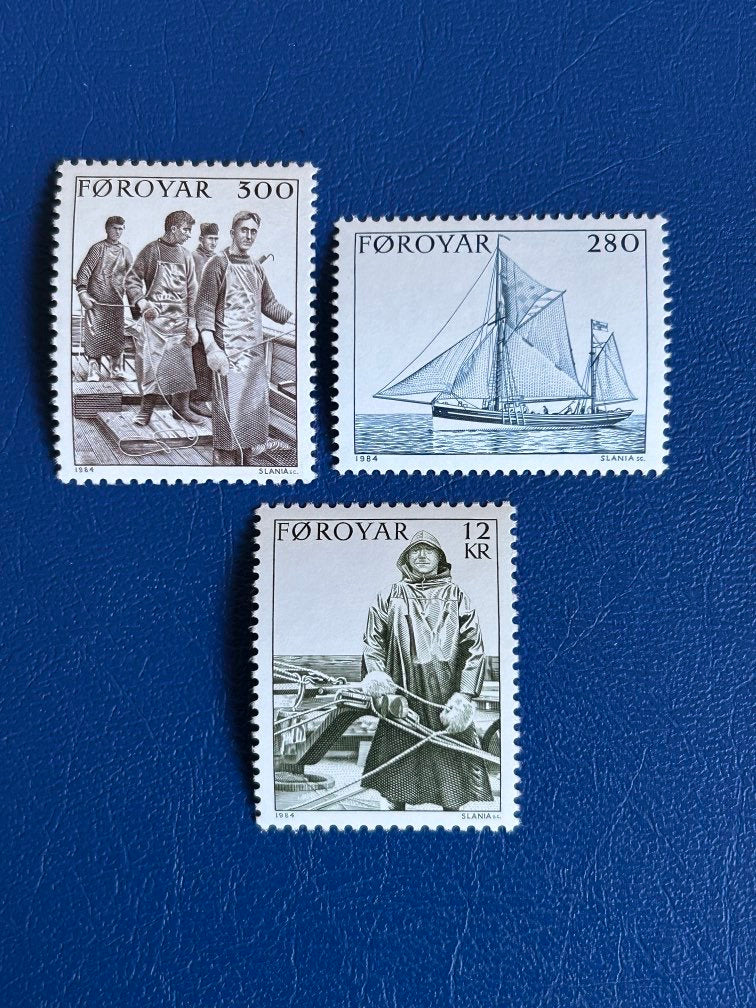 Faroe Islands- Original Vintage Postage Stamps- 1984 - Fishing - for the collector, artist or crafter